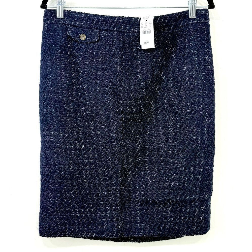 J. Crew Factory The Pencil Navy Blue Boucle Tweed Wool Blend Skirt NEW